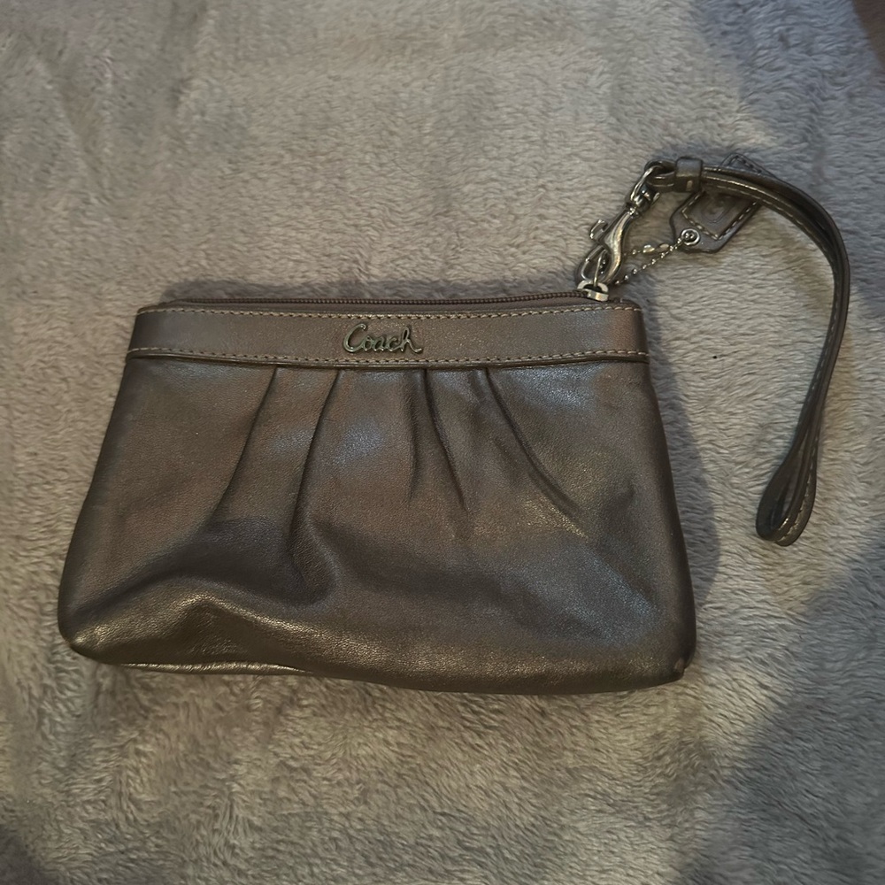 Coach Metallic Gray / Silver Leather Wristlet